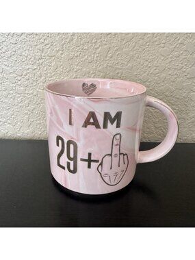 30th Birthday Mug 29 + Middle Finger Pink Marbled Hendson‎ Funny Gag Gift